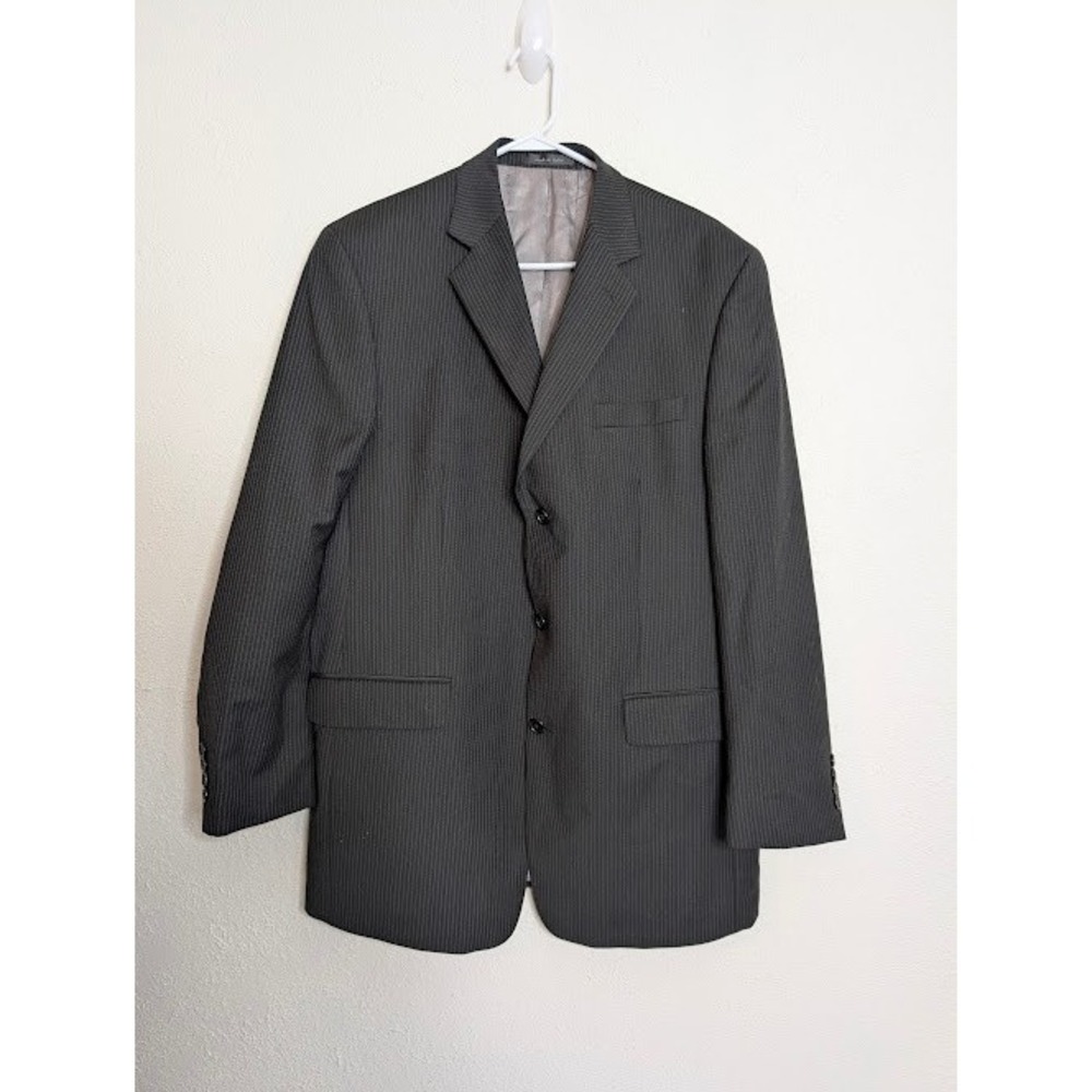 Calvin Klein 42L Black Stripe 100% Wool‎ Mens Suit Blazer Jacket Sport Coat